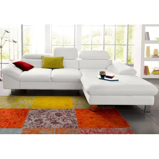 Ecksofa COTTA "Driver L-Form", weiß (altweiß), B:268cm H:73cm T:169cm, LEDER BEEFY (ein abgedecktes Spalt-Rindsleder) im Sitz und Rücken (Korpus in Kunstleder), Luxus-Kunstleder, Kunstleder SOFTLUX, NaturLEDER (echtes Rindsleder), Rückseite mit schwarzem Spannstoff bezogen, Sofas, mit Kopfteilverstellung, wahlweise mit Bettfunktion und Bettkasten, Topseller
