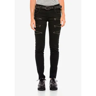 Slim-fit-Jeans CIPO & BAXX Gr. 28, Länge 34, silberfarben (schwarz, silberfarben) Damen Jeans Röhrenjeans mit auffälligen Details in Skinny Fit