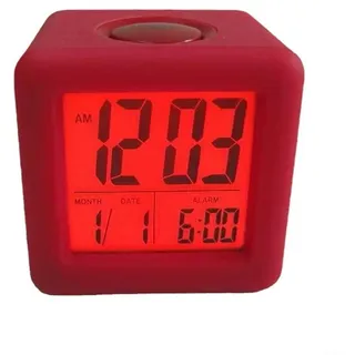 Digitaler LCD-Wecker mit intelligentem Licht und Silikon-Schutz, weich, quadratisch, Rot