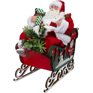 Weihnachtsmann im Holz Schlitten 28cm Deko Figur Weihnachten Nikolaus rot