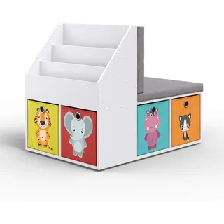 Vicco Kinderregal Onix, Weiß, 97.1 x 78.4 cm mit 6 Faltboxen bunt, geeignet zur Aufbewahrung und Organisation von Spielzeug