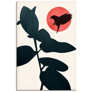 Leinwandbild ARTLAND "Japanischer Vogel" Bilder Gr. B/H: 40 cm x 60 cm, Blätterbilder Hochformat, 1 St., weiß Leinwandbilder auf Keilrahmen gespannt