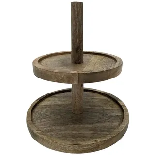 Spetebo Etagere Mangoholz Etagere mit 2 Ablagen - 25 cm, Mangoholz, (Packung, 1-tlg., 1 x Servierständer), Servierständer aus Holz beige