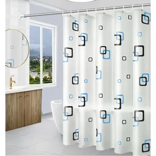 ANAZOZ Duschvorhang 80x180, Badvorhang Anti-Schimmel Wasserdicht PEVA Duschvorhang Schwarz Blau Kariert Ösen und Ringe