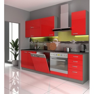 Küchen-Preisbombe Küchenzeile Bianca Basic III 240 cm Hochglanz rot Küchenblock Einbauküche Küche
