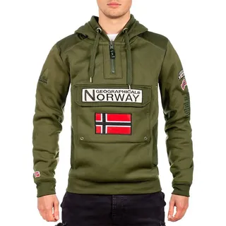 Geographical Norway Kapuzenpullover Herren Regular Fit Hoodie bagymclass men mit Norwegen Fahne als Emblem grün M