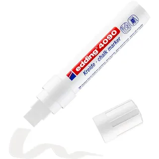 edding 4090 Kreidemarker - weiß - 1 Kreidestift - Keilspitze 4-15 mm - breiter Kreidestift für Tafel abwischbar - zum Beschriften von Fenster, Glas, Spiegel - Tafelstift mit deckenden Farben
