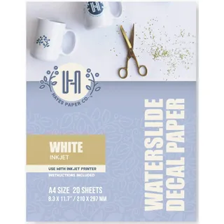 Hayes Paper, Wasserschiebefolie, Aufkleberpapier, TINTENSTRAHL WEISS, 20 Seiten Erstklassiges Waterslide Wassertransferpapier, WEISS, Bedruckbare Decalfolie, Klebefolie, A4-Größe
