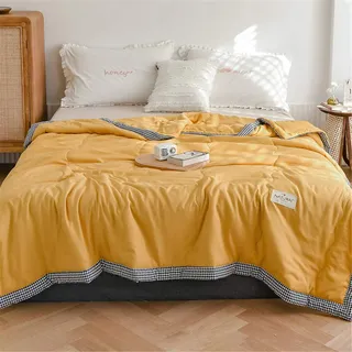 Chickw1 Tagesdecke Bettüberwurf Gesteppt, Mikrofaser Tagesdecke Schlafzimmer Steppdecke Decke Überwurf Wohnzimmer Sofaüberwurf für Einzelbett Doppelbett (Gelb Hahnentritt,180x200cm)