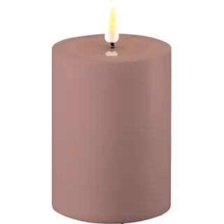 Deluxe Homeart LED Real Flame Outdoor Stumpenkerze staubig rot, Ø7,5 x H10cm, staubig rot