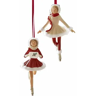 Loberon Anhänger 2er Set Sylphelle, Handbemalte Figuren, Vintage-Charme, Festliche Farben, Weihnachtsdekoration, Weihnachten, Polyresin, rot/weiß/grün