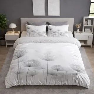 Weiß Flauschige Zweiseitig Bettwäsche Set - Abstrakt Pusteblume Verschwommen Ätherisch - Bettwäsche Kuschlig Weich Farbbeständig Bügelfrei Microfaser Bettbezug 200 x 220 mit Reißverschluss