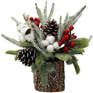 Pcscevcr Künstlicher Topf-Tisch-Weihnachtsbaum, Weihnachtsbaum mit roten Beeren und Tannenzapfen, für Weihnachten, Urlaub, Party, Heimdekoration (weiß)