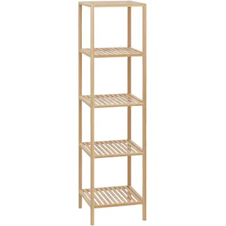 CLP Badregal stehend Bambus Zinnien, Holzregal Badezimmer schmal, Küchenregal stabil und belastbar, Tragfähigkeit 10 kg pro Regalboden