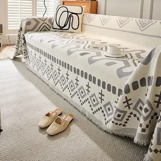 VanderHOME Chenille Sofa Überwurf Decke großer Couchdecke Überwurf Sofa Decke Wendbare Sofabezug, Sofadecken zum Abdecken, Tagesdecke mit dekorativen Quasten 180 * 180cm-Grau
