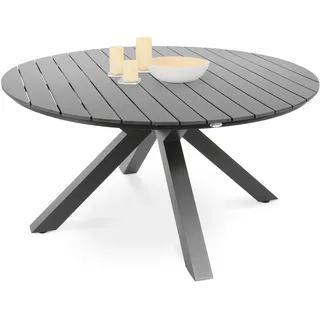 di volio Gartentisch Ravello 150 cm rund aus Aluminium Holzoptik wetterfest | 8 Personen, Nivellierfüße, X-Gestell, UV-beständig, pflegeleicht, leicht, Terrasse, Familienfeste