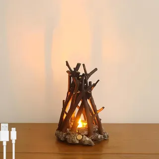 LOGT LED Kamin Laterne Holz Brennen Flamme Effekt Flammenlicht Kabellos Akku Tischlampe mit Touch Dimmer Nachttischlampe 3 Beleuchtungsmodi und Flammengeräusche Nachtlicht Batteriebetrieben,Medium
