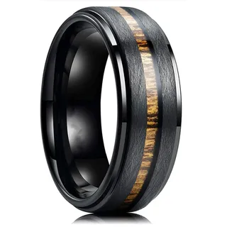 HCMA 8mm Herren Schwarz Hartmetall Ring Edelstahl Schmuck Oberfläche gebürstet Patch Verlobungsring Schmuck