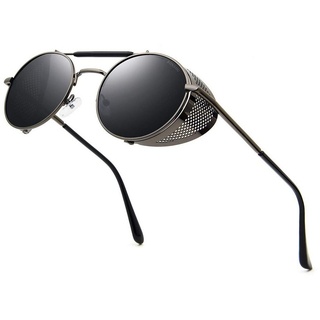 GelldG Sonnenbrille Steampunk Stil Rund Vintage Polarisiert Sonnenbrillen Retro Brillen grau|schwarz