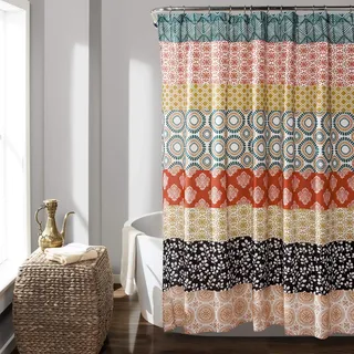 Lush Decor Bohemian Stripe Duschvorhang, 183 cm breit x 198 cm lang, Türkis und Orange