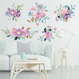 Florale Wandtattoos, Farbenfrohe, Abnehmbare Wandaufkleber Mit Floralen Motiven, Florale Wandtattoos Für Mädchenzimmer, Wohnzimmer, Kinderzimmer, Homeoffice, Kinderzimmerdekoration, Babyzimmerdekorati