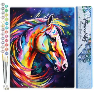 Figured'Art Malen Nach Zahlen Erwachsene Pferd Farbenfroh Abstrakt - Paint by Numbers Basteln DIY Bastelset 40x50cm ohne Holzrahmen