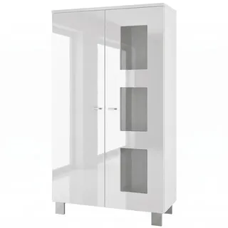 Vladon Standvitrine Denjo 71 x 129 x 35 cm Weiß matt/Weiß Hochglanz