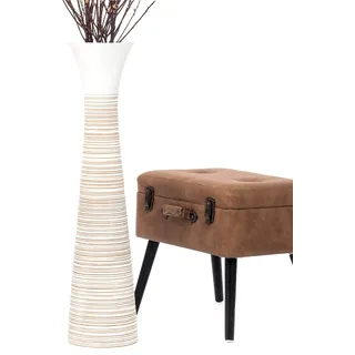 Leewadee Große Deko Bodenvase Für Dekozweige, Hohe Standvase Für Pampasgras, Design Holzvase, 90 cm, White Wash