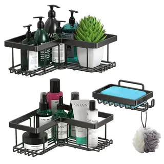 HUGERSTONE Duschablage duschablage ohne bohren,duschregal,badezimmer organizer für Badezimmer, 3-tlg. schwarz