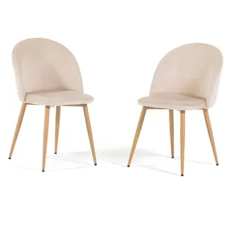 RATTATAN Set aus 2 Innenstühlen aus Samt, gepolstert, mit Metallbeinen, elegantes Design für Küche, Esszimmer, Bar und Restaurant – Sara – Creme/Holzoptik