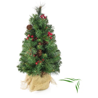 artplants.de Künstlicher Mini Weihnachtsbaum BUKAREST, geschmückt, 75 Zweige, 45cm, Ø 25cm - Kunst Tannenbaum - Deko Christbaum