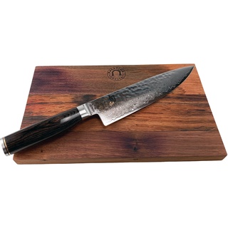Kai Shun Messer – Tim Mälzer Messer Serie - Kochmesser Premier TDM 1706 – ultrascharfes japanisches Messer + 100% handgefertigtes Schneidebrett Fassholz 30x18 cm