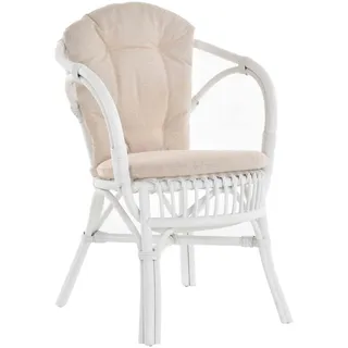 Krines Home Relaxsessel Klassischer Flecht-Sessel im skandinavischem Stil/Korbstuhl mit Kissen, aus Natur-Rattan weiß