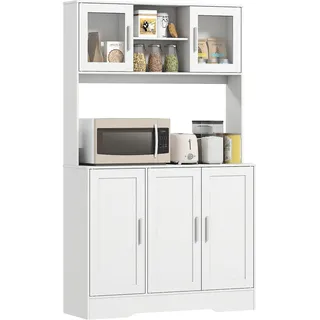 HOMCOM Küchenschrank, Skandinavisches Design, 4 Schränke, verstellbare Regale, Glastüren, offene Fläche, Spanplatte, MDF, Weiß