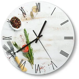 DEQORI Wanduhr 'Küchenkräuter und Gewürze' (Glas Glasuhr modern Wand Uhr Design Küchenuhr) bunt 30 cm x 30 cm