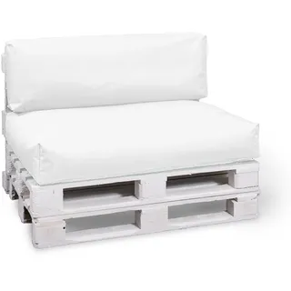 BuBiBag Palettenkissen Sitzkissen Sitzauflage 2er Set - Sitzpolster 120x80x15cm + Rückenkissen 120x40x15 cm - In & Outdoor - Palettenpolster (weiß)