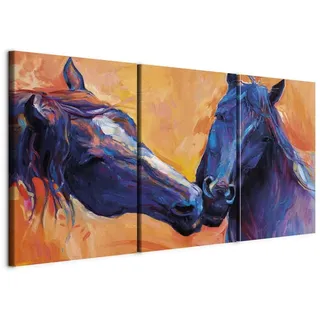 B&D XXL - Leinwandbild Pferde love bunt, 120x60 cm, 3-teilig, Schlafzimmer | Hochwertige Leinwand, sofort aufhängbar, ideal fürs Wohn- oder Schlafzimmer, wasserfest und lichtecht, langlebig, stilvoll