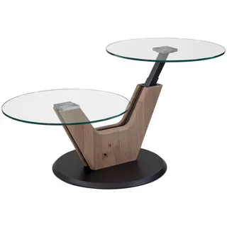 Venda Couchtisch, Anthrazit, Wildeiche, Holz, Glas, Wildeiche, massiv, rund, Bodenplatte, 60x45-62x110 cm, höhenverstellbar, Wohnzimmer, Wohnzimmertische, Couchtische, Couchtische Glas