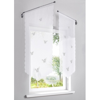 Devola Voile transparent Scheibengardinen mit Lasercut Schmetterlinge Muster mit Quaste Fenster Gardinen Panneaux mit Tunnelzug Gardine HxB 60x40cm Weiß 1er Pack