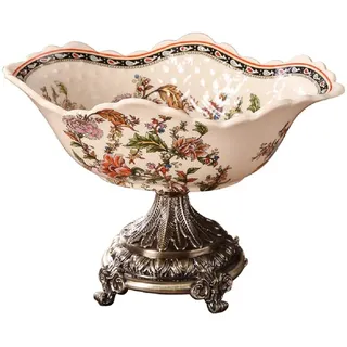 JUNYFFF Obstschale Obstkorb Etagere, Blumen Keramik Dessertschale, Vintage Snackteller, Porzellan Obstschale Mit Fuß Für Mittagessen, Küche, Für Obst Snacks, 32Cm