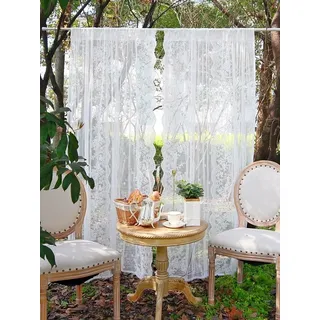 Devola Spitze Gardinen Weiß Vorhang Transparent Blumen Küchengardinen Landhausstil Scheibengardinen Lang Balkontür Fenstergardinen für Wohnzimmer HxB 100x70cm 1 Stück