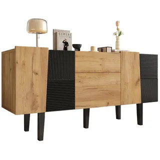 HAUSS SPOLE Sideboard mit Stauraum für 60"-Fernseher, Massivholzbeinen für Wohnzimmer natur (TV-Schrank,Fernsehtisch,TV-Board,TV-Ständer, 1 St., 4 Türen, 2 Schubladen), für 60"-Fernseher 140 cm x 70 cm x 40 cm
