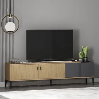 Homidea Modena TV Lowboard 180 cm mit Türen und Stauraum, Fernsehtisch TV Schrank und TV Möbel im skandinavischen Design für Wohnzimmer (Hell Eiche - Anthrazit)