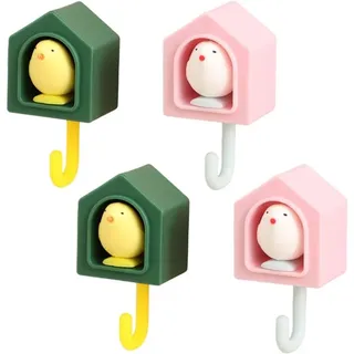4 Stück Selbstklebende Tierhaken, Kreative Vogel-deko Aus Kunststoff, Wandhaken Für Kinderzimmer, Bilderhaken Zum Aufhängen Ohne Bohren, Für Wohnzimmer, Badezimmer Und Andere Wohnräume