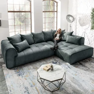 Modernes XXL Ecksofa CLAN 319cm anthrazit Samt inkl. Kissen - Grau