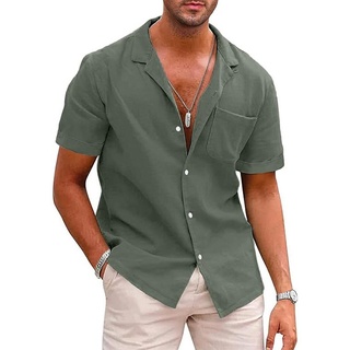 FIDDY Blusentop Hawaii Hemd Männer Hemd Herren Kurzarm Sommer Leinenhemd L
