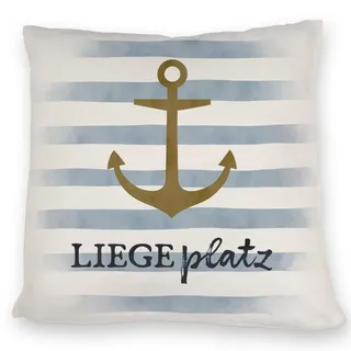speecheese Anker Kissen mit Spruch Liegeplatz Lieblingsplatz Ankerplatz für Küstenkind Zuhause im maritimen Stil idealer Liegeplatz für Norden und Meer Fans