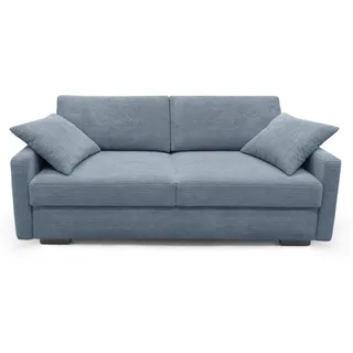 Schlafsofa Dauerschläfer Couch Amadeo de Luxe Cord blaugrau Boxspring Bettkasten