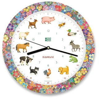 KOOKOO KidsWorld Garden Love, Bauernhofuhr mit 12 echten Tierstimmen vom Land, Quarzwerk, 34cm