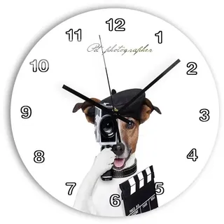 Mokolife Hunde-Optik Glas Geräuschlos Wanduhr Ohne Tickgeräusche Modern Lautlos Küchenuhr für Wohnzimmer Schlafzimmer Büro Küche Dekoration 30x30cm